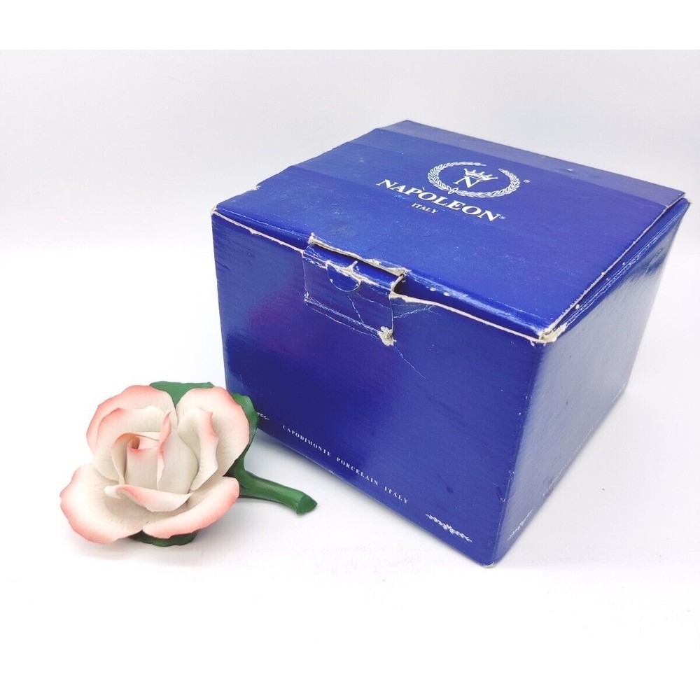 Vintage Napoleon Fine Porcelain Pink White Rose With Box 2" x 3" Figurine Decor